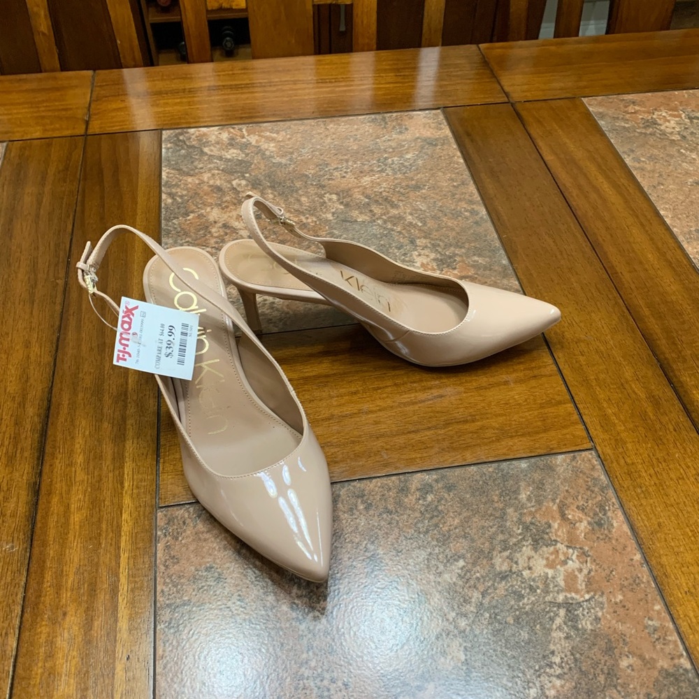 NEW Calvin Klein Sling Pump in tan, 3 in. heel
